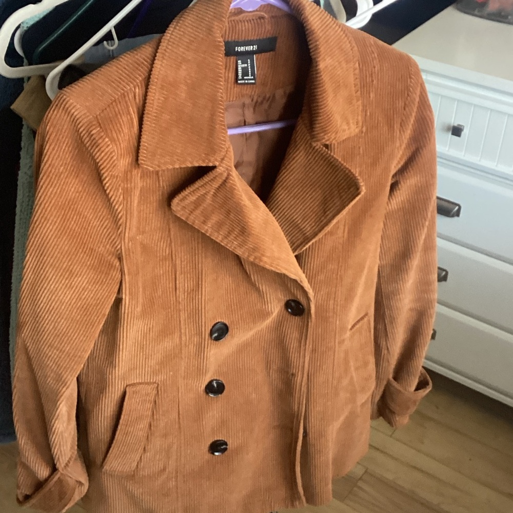 Forever 21 Women's Tan Corduroy Pea Coat